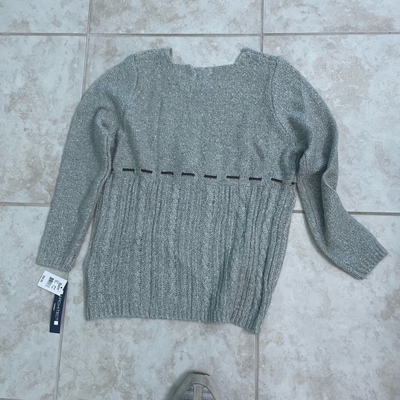Architect brand grey sweater faux Suede ribbon under bust line acrylic - Picture 2 of 5